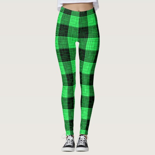 Groene Zwart Kruisraster Buffalo Check Leggings (Voorkant)