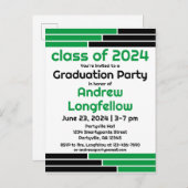 Groene & Zwarte Bars Afstudeerfeest Uitnodiging Briefkaart (Voorkant / Achterkant)