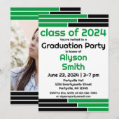 Groene & Zwarte Bars Één Foto Afstudeerder Partij Kaart (Voorkant / Achterkant)