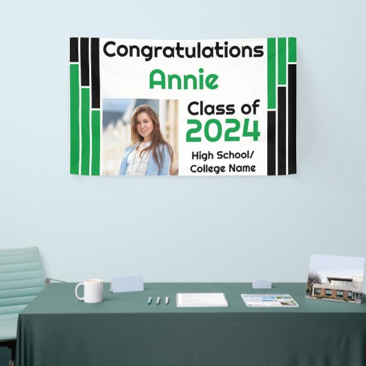 Groene & Zwarte Bars Één Foto Afstuderen Spandoek (Beurs)