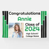 Groene & Zwarte Bars Één Foto Afstuderen Spandoek (Horizontaal)