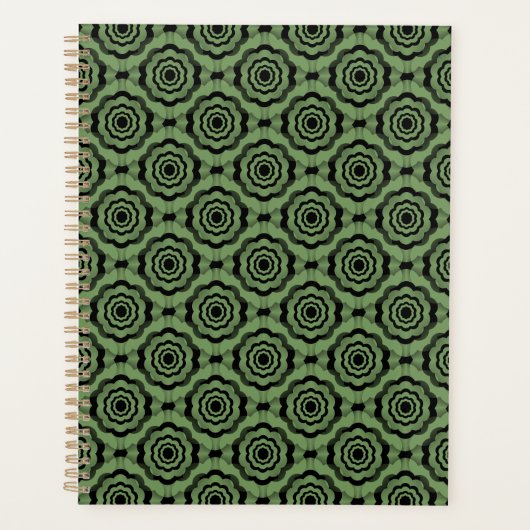 Groene zwarte bloem naadloos patroon planner (Voorkant)