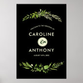 Groene zwarte botanische bruiloft Welkomstsignalen Poster (Voorkant)