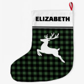 Groene & Zwarte Buffalo Plaid met Rendier Custom Grote Kerstsok (Achterkant)