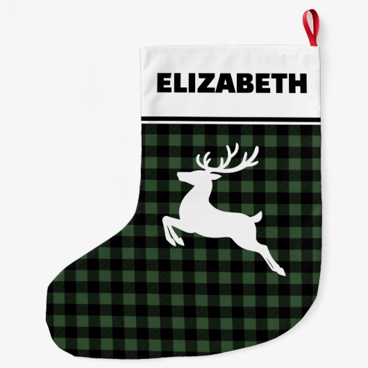 Groene & Zwarte Buffalo Plaid met Rendier Custom Grote Kerstsok (Achterkant)
