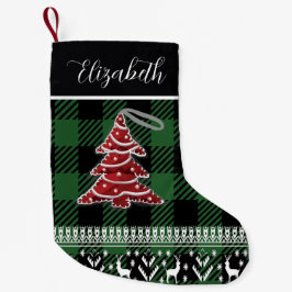 Groene Zwarte Buffalo Plaid Persoonlijke Naam Kleine Kerstsok