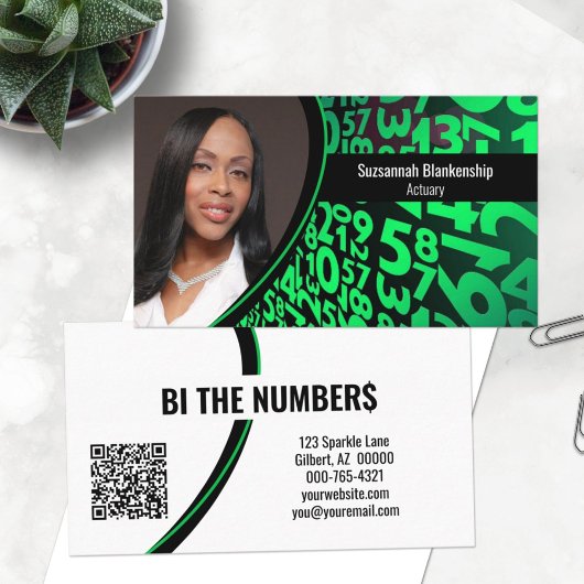 Groene zwarte cijfers Aangepaste foto QR-code Visitekaartje