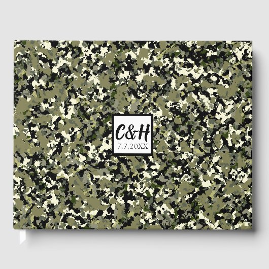 Groene zwarte crème camouflage bruiloft gastenboek (Voorkant)