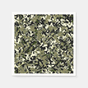 Groene Zwarte Crème Camouflagepatroonprint Servet