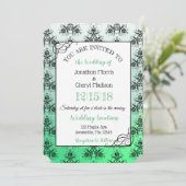 Groene zwarte Damask Classy Wedding-uitnodigingen Kaart (Staand voorkant)