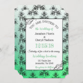 Groene zwarte Damask Classy Wedding-uitnodigingen Kaart (Voorkant / Achterkant)