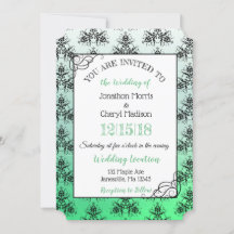 Groene zwarte Damask Classy Wedding-uitnodigingen