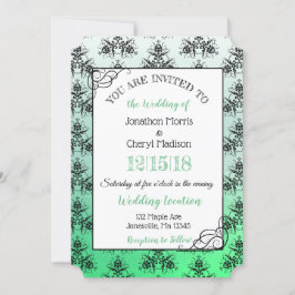 Groene zwarte Damask Classy Wedding-uitnodigingen Kaart