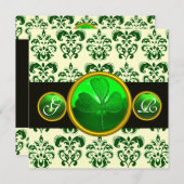 GROENE ZWARTE DAMASK MET SHAMROCK MONOGRAM Gold Kaart (Voorkant / Achterkant)