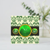 GROENE ZWARTE DAMASK MET SHAMROCK MONOGRAM Gold Kaart (Staand voorkant)