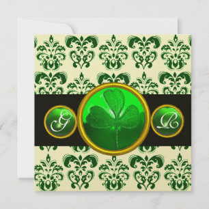 GROENE ZWARTE DAMASK MET SHAMROCK MONOGRAM Gold Kaart