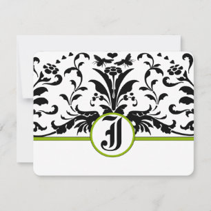 Groene Zwarte Damast Reactiekaart RSVP Kaartje
