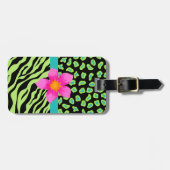 Groene, zwarte en Blauwgroen Zebra & Cheetah Roze  Bagagelabel (Voorkant horizontaal)