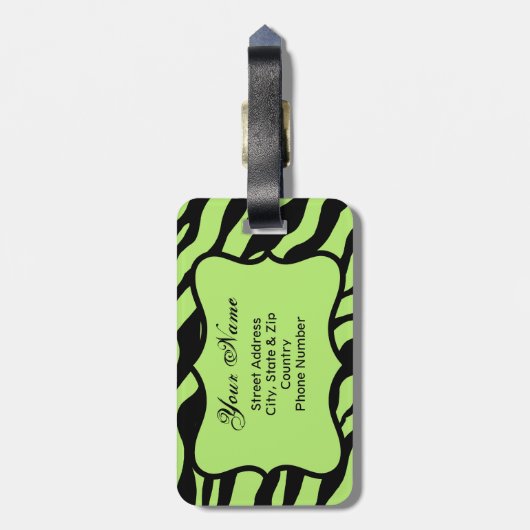 Groene, zwarte en Blauwgroen Zebra & Cheetah Roze  Bagagelabel (Achterkant verticaal)
