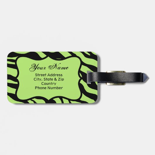 Groene, zwarte en Blauwgroen Zebra & Cheetah Roze  Bagagelabel (Achterkant horizontaal)