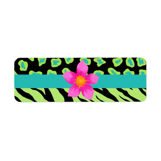 Groene, zwarte en Blauwgroen Zebra & Cheetah Roze  Etiket (Voorkant)