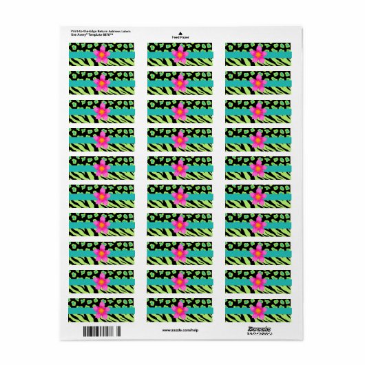 Groene, zwarte en Blauwgroen Zebra & Cheetah Roze  Etiket (Full Sheet)