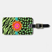 Groene, zwarte en Blauwgroen Zebra en Cheetah Oran Bagagelabel (Voorkant horizontaal)