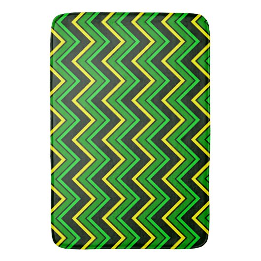 Groene, zwarte en gele chevron zigzag badmat (Voorkant Verticaal)
