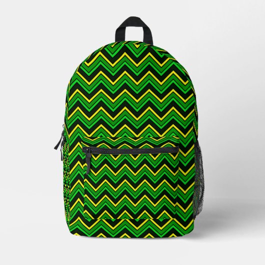 Groene, zwarte en gele chevron zigzag bedrukte rugzak (Voorkant)