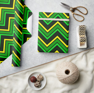 Groene, zwarte en gele chevron zigzag cadeaupapier