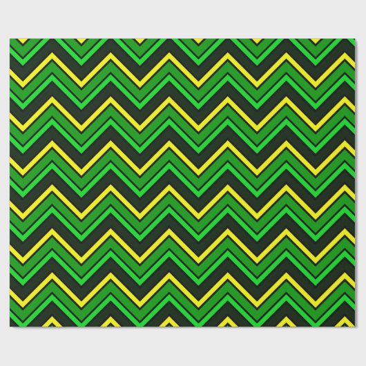 Groene, zwarte en gele chevron zigzag cadeaupapier (Vlak)