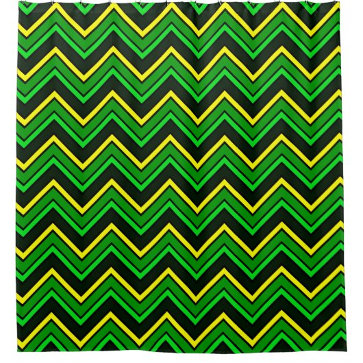 Groene, zwarte en gele chevron zigzag douchegordijn (Voorkant)