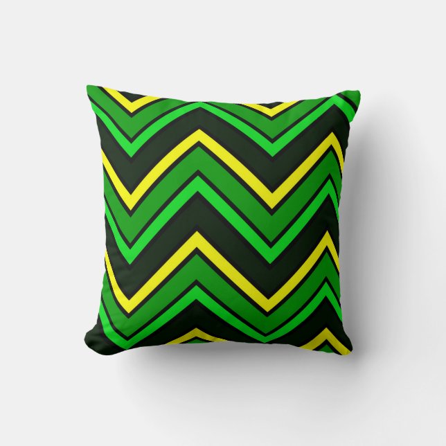 Groene, zwarte en gele chevron zigzag kussen (Voorkant)