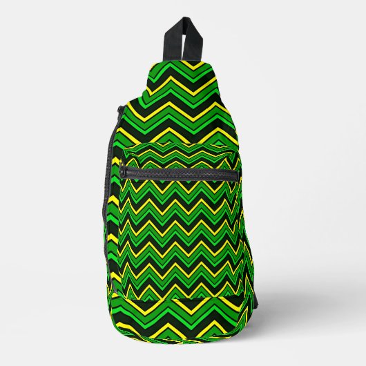 Groene, zwarte en gele chevron zigzag sling bag (Voorkant)