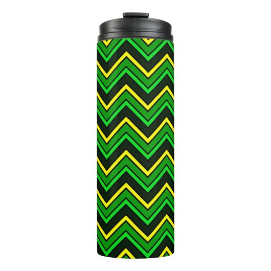 Groene, zwarte en gele chevron zigzag thermosbeker (Voorkant)
