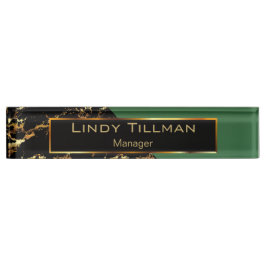 Groene, zwarte en gouden marmer naambordje