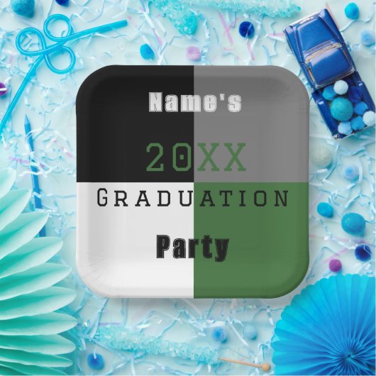 Groene zwarte en witte aangepaste graduatie-partij papieren bordje (Feest)