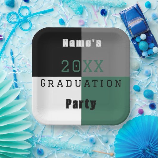 Groene zwarte en witte aangepaste graduatie-partij papieren bordje (Feest)