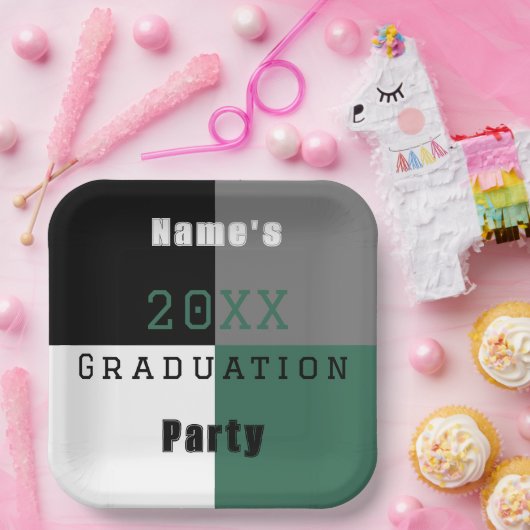 Groene zwarte en witte aangepaste graduatie-partij papieren bordje (Feest)