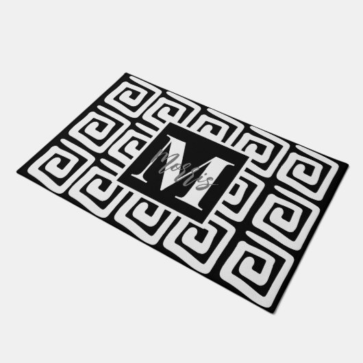 Groene zwarte en witte monogram met rendy elegant deurmat (Schuin)