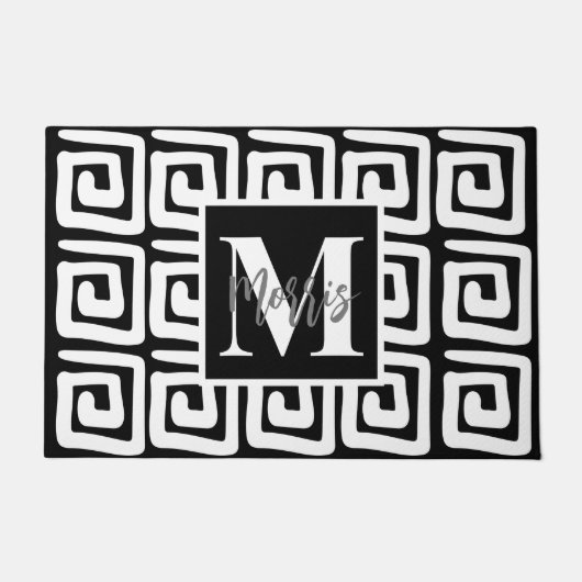 Groene zwarte en witte monogram met rendy elegant deurmat (Voorkant)