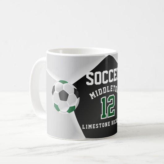 Groene, zwarte en witte ⚽ sport koffiemok (Voorkant links)