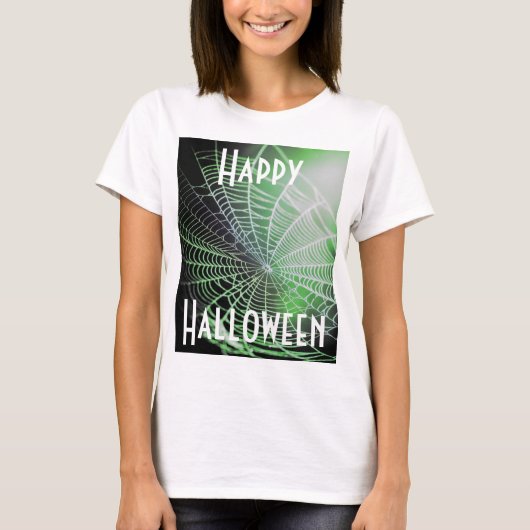 Groene Zwarte Enge Griezelen Spinnenweb T-shirt (Voorkant)