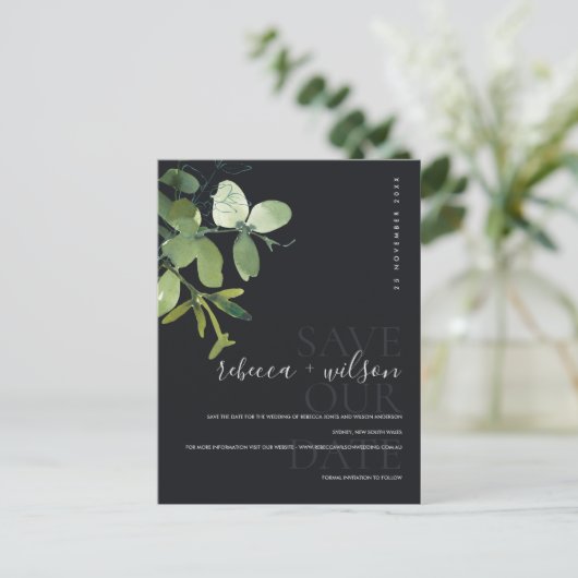 GROENE ZWARTE EUCALYPTUS-WATERVERF BEWAREN DE DATU AANKONDIGINGSKAART (Staand voorkant)