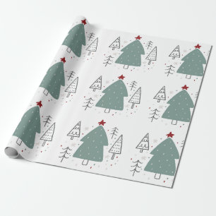 Groene zwarte geïllustreerde kerst cadeaupapier