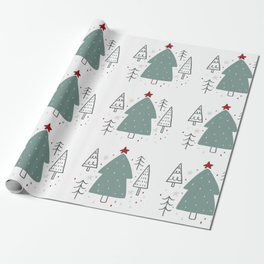 Groene zwarte geïllustreerde kerst cadeaupapier (Uitgerold)