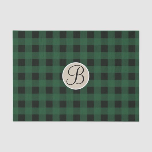 Groene Zwarte Gekruiste Geruite Rustieke Monogram Tissuepapier (Voorkant)