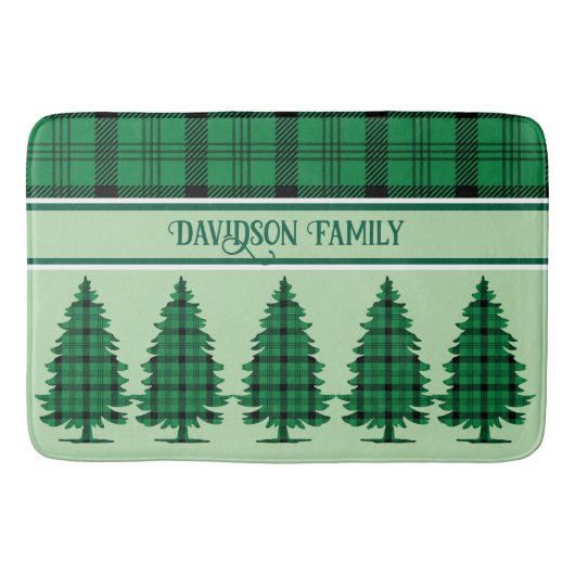 Groene Zwarte Gezellige Tartan Pine Bomen Badmat (Voorkant)