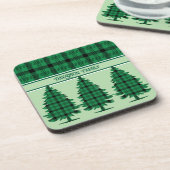 Groene Zwarte Gezellige Tartan Pine Bomen Bier Onderzetter (Linkerzijde)