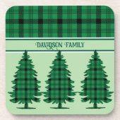 Groene Zwarte Gezellige Tartan Pine Bomen Bier Onderzetter (Voorkant)